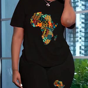African Print Casual T-shirt & Shorts Set